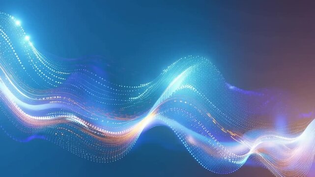 Abstract digital wave flowing with luminous particle trails. ..Created with Generative AI, not depicting real subjects.