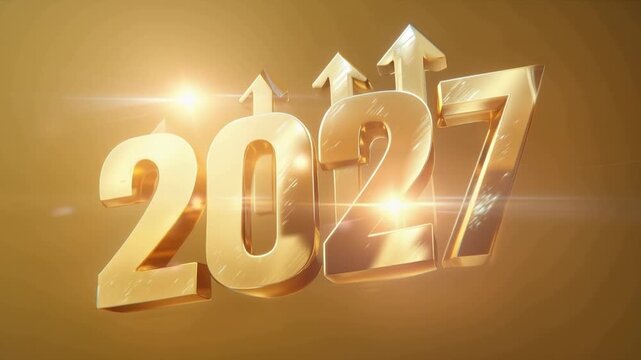 Golden Year 2027: Ascending arrows symbolizing growth and progress emerge from the opulent golden numerals. ..Created with Generative AI, not depicting real subjects.
