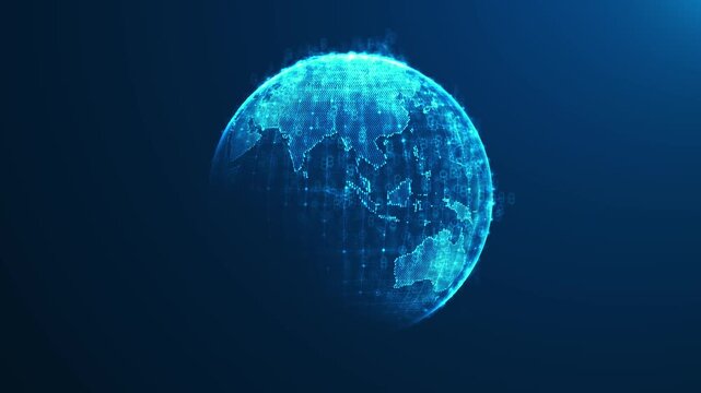 Bright Earth formed digital points worldwide connectivity, global communication, data exchange, cloud services, telecom networks, international business, navigation modern information technology.