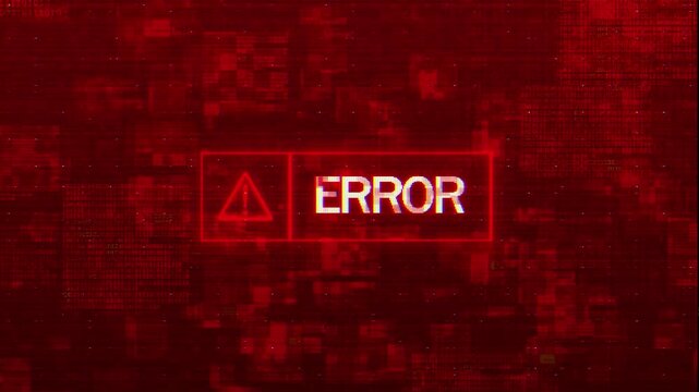 Intense red error message appears digital screen filled with binary patterns distortion, cyber attacks, software faults, system alerts, data corruption, network failures critical technology warnings.
