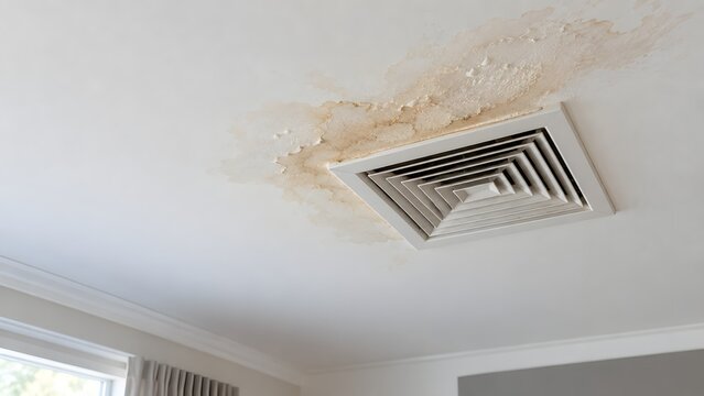 Water damage and staining around ceiling air vent