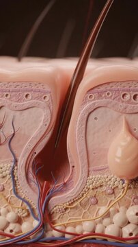 Close up illustration of laser hair removal treatment targeting hair follicle for smooth skin care