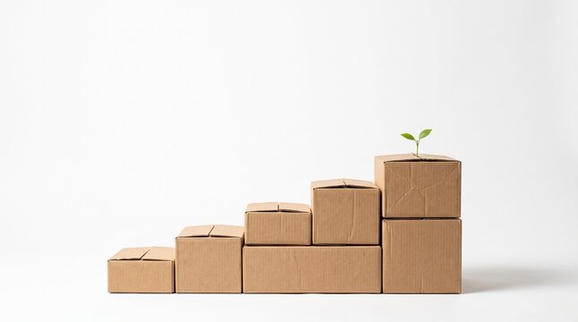 Top View Sustainable E-commerce Shipping Boxes Growth Concept