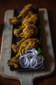 Pieces of Chicken tangdi kebab or kebab with use of selective focus