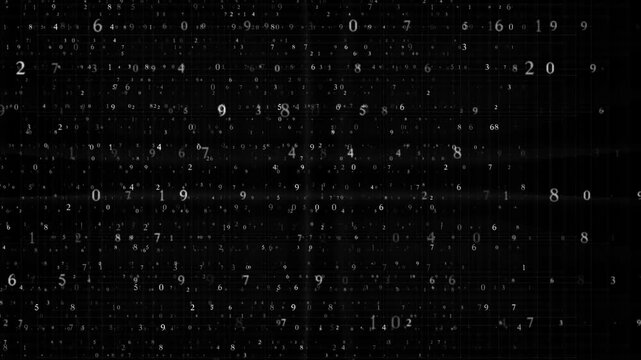 Random numeric digits drift black analytical grid mathematics visual. finance, statistics, calculation, market analysis, research, database themes, forecasting, computing quantitative presentations.