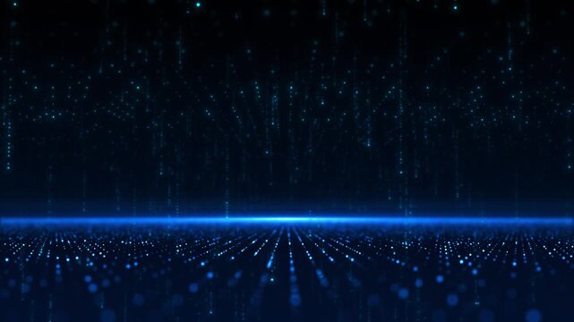 Glowing blue particles futuristic digital luminous surface. data transfer, AI computing, network infrastructure, cloud systems, automation, software, science, innovation digital business visuals.