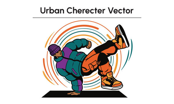 Urban Breakdancer Boy Hip Hop Street Dance Character Vector Illustration