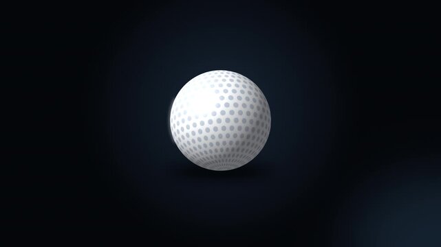 Isolated golf ball with dimple texture, spinning slowly on a dark background, sport and game concept