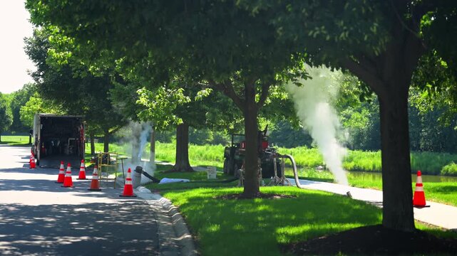 Steam Cured CIPP Trenchless Sewer Pipe Rehabilitation on street