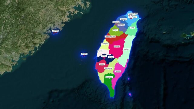 3D Map Animation of Taiwan Island Highlighting Geography and Surrounding Pacific Coastline
