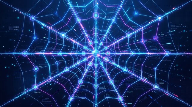 Futuristic Neon Spiderweb Network Background for Halloween