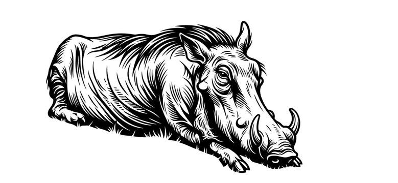 Wild Warthog hunting vector illustration logo