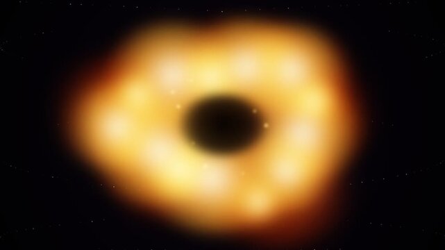 Supermassive black hole surrounded by glowing accretion disk in deep space cosmos