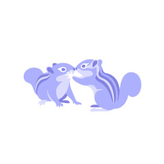 Fototapeta premium Two playing chipmunks in light purple flat style for wildlife graphics