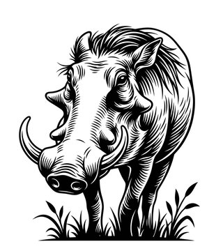 Wild Warthog hunting vector illustration logo