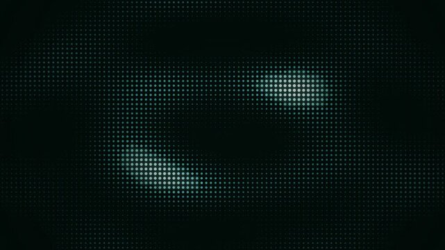 Abstract dark background with glowing turquoise dotted grid pattern and cybernetic halftone tech light effects