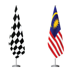 Obraz premium Checkered and Malaysia flags on flagpoles for official ceremonies and meetings, transparent background vector