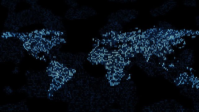 Abstract world map made data points international communication, digital transformation, online networks, global commerce, logistics, cloud computing, enterprise analytics connected technology systems