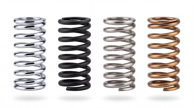 Set of four different metal coil springs in various designs