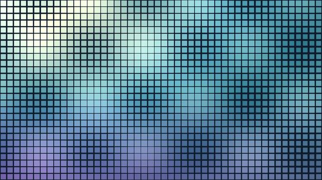Abstract digital pixel grid background with glowing mosaic squares in cyan and dark blue