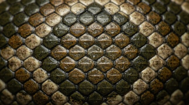 Extreme close up of snake skin scales with geometric pattern and natural texture
