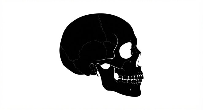 black silhouette of a human skull profile on a white background