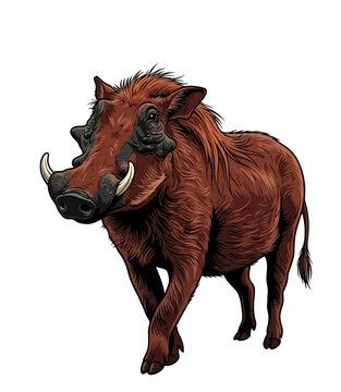 Wild Warthog hunting vector illustration logo