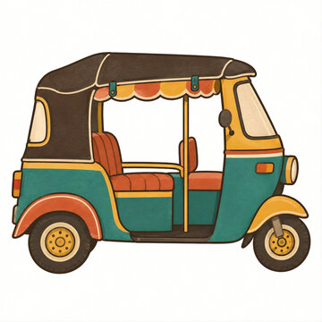vector illustration of an old bus, bajaj, tuktuk