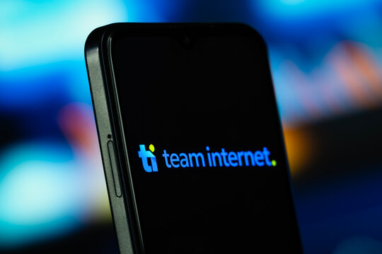 Munich, Germany- 7 July 2026: team internet logo is seen on a smartphone.