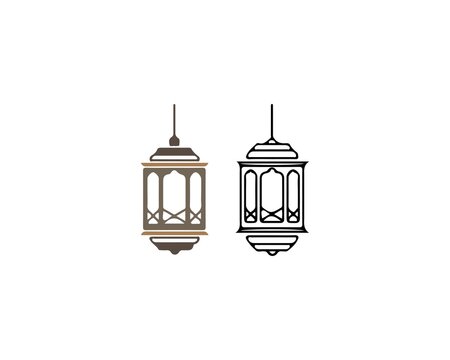 Two decorative islamic lantern vector icons in outline and filled styles