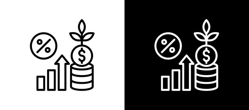 Compound Interest Line Icon On White and Black Backgrounds.   