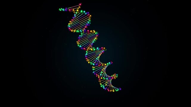 Colorful dna double helix structure on a black background