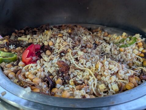 Traditional Egyptian Koshary Buffet Dish