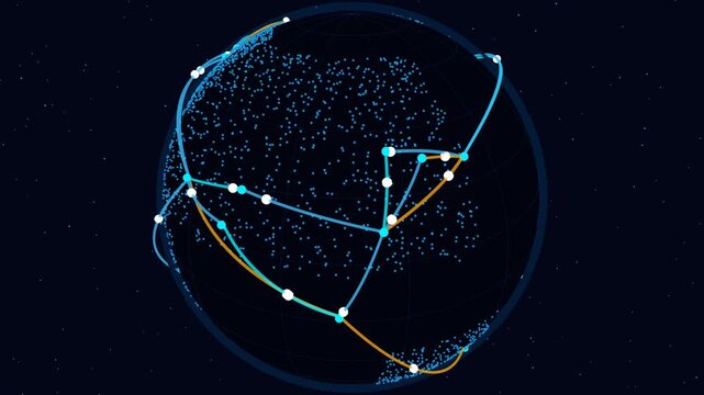 Global Illuminated Airline Cargo Flight Arcs on Earth with pulsing trade hubs and glowing connection vectors