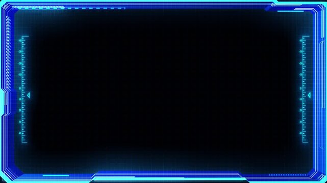 Detailed blue technology border blank futuristic display scales, technical markings dark center space for science fiction interfaces, monitoring systems, virtual screens cinematic digital graphics.