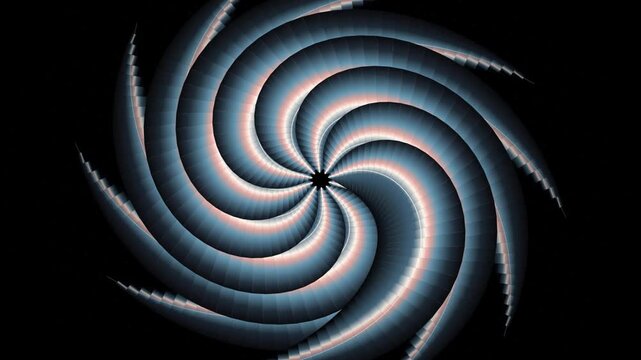 Abstract digital art featuring a swirling spiral pattern with metallic blue and pink hues