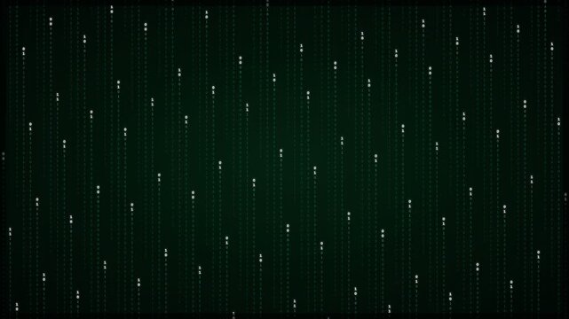 Cascading Matrix Binary Data Stream Waterfall with glowing emerald green code columns and depth blur