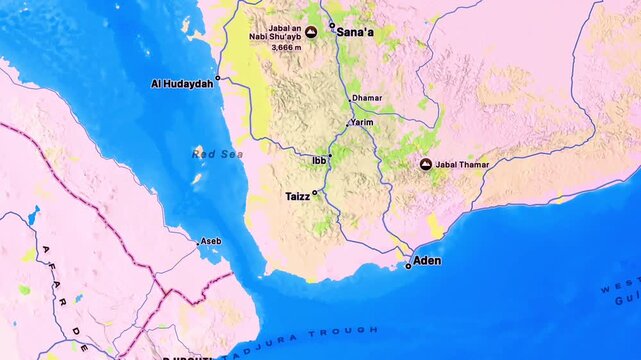Detailed Map of Yemen, Saudi Arabia, Red Sea and Bab al Mandab Showing Regional Borders, Strategic Waterways, Maritime Routes and Geography
