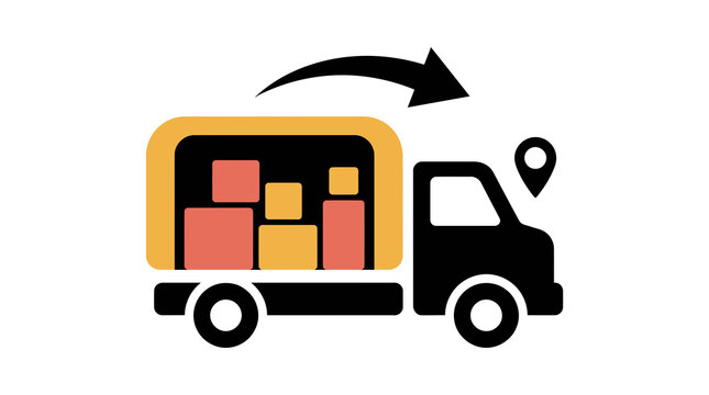 Delivery truck icon with shipping boxes and location pin for logistics tracking concept vector illustration