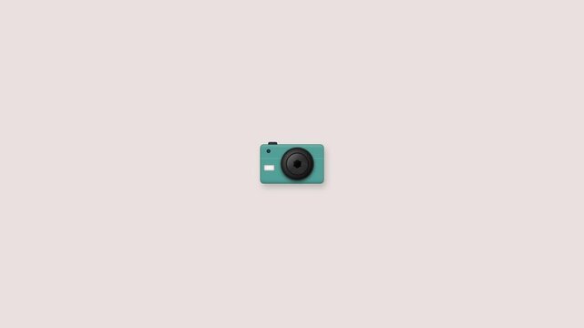 Minimalist teal digital camera icon animation loop on a solid pastel background footage