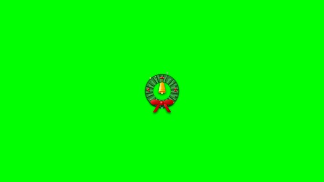 Festive Christmas wreath with gold bell and red bow motion graphics footage on green screen background loop