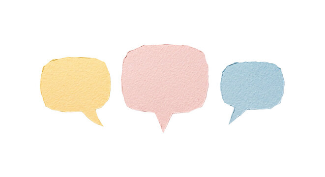 Three colorful paper speech bubbles isolated on transparent background
