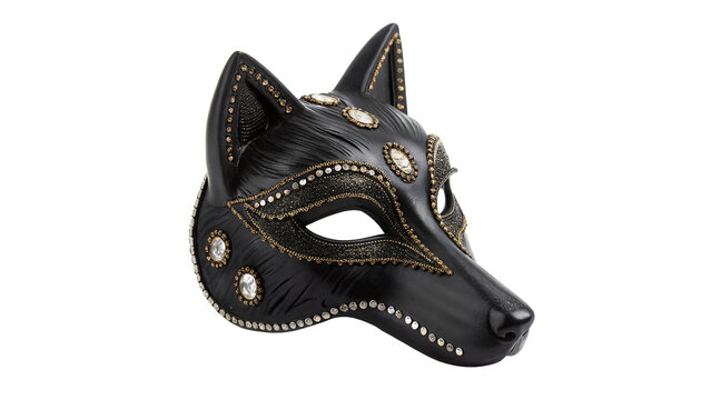 Black leather wolf mask with studs isolated on transparent background