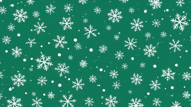 Seamless Christmas pattern with white snowflakes on green background. Winter holiday design for wrapping paper, textile, wallpaper