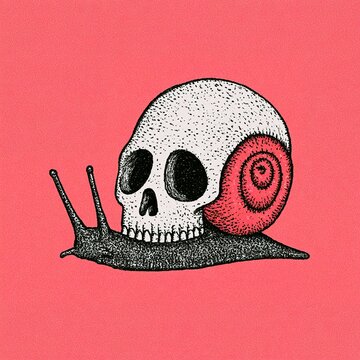 Skull snail moving slowly on pink background