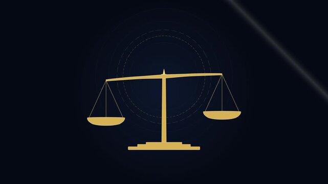 Golden scales of justice icon, law and legal concept, balanced decision, justice system emblem, abstract background