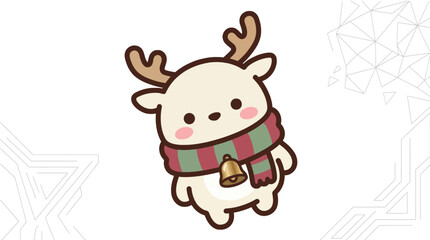 Cute cartoon reindeer wearing a festive winter scarf and golden bell © Siti