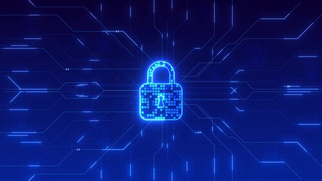 Futuristic cyber protection interface glowing secure lock network lines. compliance, enterprise security promotions, privacy awareness content, cloud protection visuals digital defense presentations.