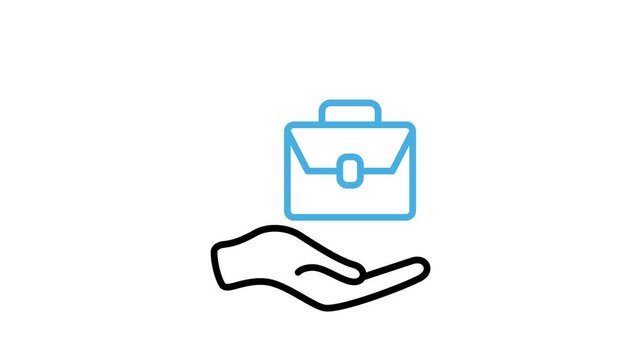 Office work bag icon animation. Hand with briefcase or suitcase animated video for business, businessman, document box. Motion graphics with alpha channel