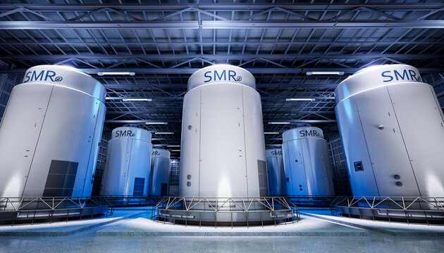 Group of smr or small modular nuclear reactors power plant